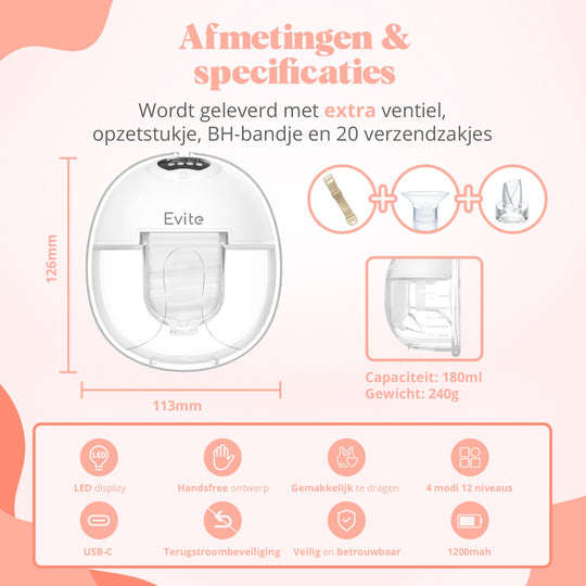 Evite Elektrische Draadloze Borstkolf Maxi - Inclusief Tas